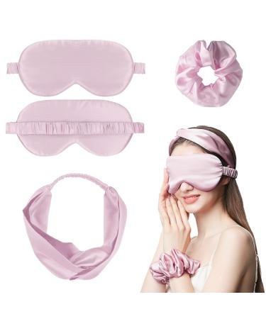 Silk Sleep Mask Silk Hairband Silk Hair Scrunchies Sleep Mask Set Elastic Strap Silk Headbands Hair Ties Bands for Women and Girls(Rose Gold)