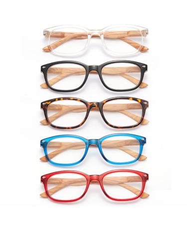Oeneye reading glasses Blue light filter glasses for women and men rectangular wood grain design spring hinges reading aid glare-free UV glasses multicolored 2.5 x