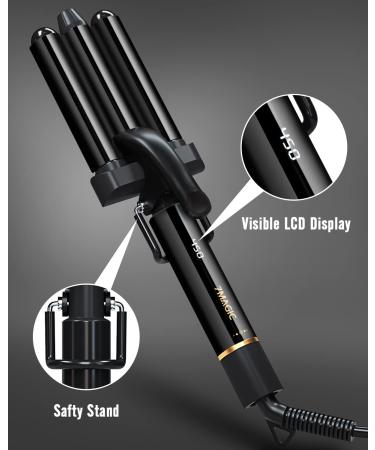 Hair Waver  3 Barrel Curling Iron for Beachy Waves  Hair Crimper with LCD Temp Display  Ceramic Tourmaline Triple Barrels Curling Wand  Beach Waver Curling Iron with Dual Voltage  Black - Buy Online on GoSupps.com