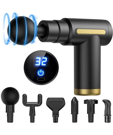 Massage gun portable mini massage gun adjustable for deep fabrics 32 speeds 6 massage heads to relieve muscle pain black