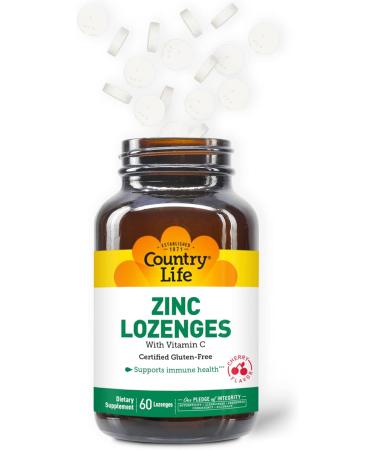 Country Life Zinc Lozenges with Vitamin C - Immune Health Support, Cherry Flavor - 60 Count (Pack of 1) | Gluten Free, Vegan, Halal - Certified - Buy Online on GoSupps.com