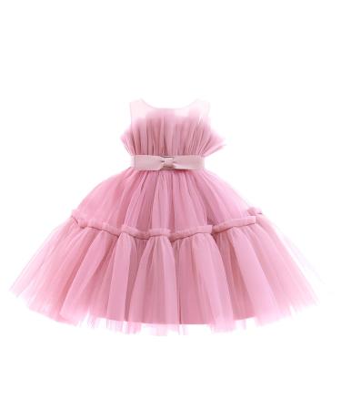Miipat Baby Girl Dress Tulle Sleeveless Toddler Girls Princess Party Birthday Dresses Wedding Baby Flower Girl Dress with Headband 6 Months- 6 Years 6-7 Years Dustpink