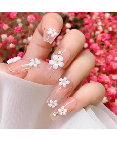 Dornail White Pink 3D Acrylic Flower Nail Charms with Pearl & Golden Caviar Beads - Nail Art DIY Decorations - Buy Online on GoSupps.com