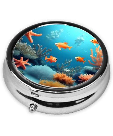 Coral Fish Underwater Round Pill Box - 3 Compartment Portable Organizer for Travel & Everyday Use - Buy Online on GoSupps.com