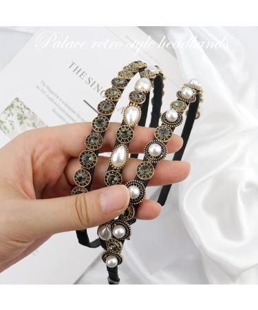 NAIHOD 3 Pcs Pearls Rhinestones Thin Headbands for Women - Luxury Vintage Hair Bands - Buy Online on GoSupps.com
