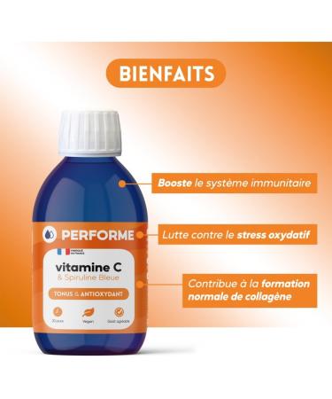 Performe - Vitamin C + Blue Liquid Spirulina High Assimilation Liquid Formula Cure 20 days 480 mg/day Boosts energy Highly concentrated in Phycocyanin Made in France 200 ml - Buy Online on GoSupps.com