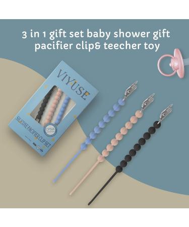 Viyuse Silicone Pacifier Clip Holder - BPA Free Teether Chain for Baby Soothers - 3 Black - Ideal Gift for Boys and Girls - Buy Online on GoSupps.com