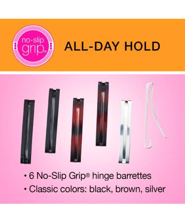 Scunci by Conair No-Slip Grip Open Center Barrettes - 6 Pack Assorted Neutral Metallic Colors - Buy Online on GoSupps.com