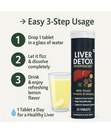 LiverDetox Supplement | 15 Sugar-Free Tablets Fizzy Water with Ayurvedic Herbs | Drop Dissolve Fizz Drink | Pack Of- 2 30 Tablets - Buy Online on GoSupps.com