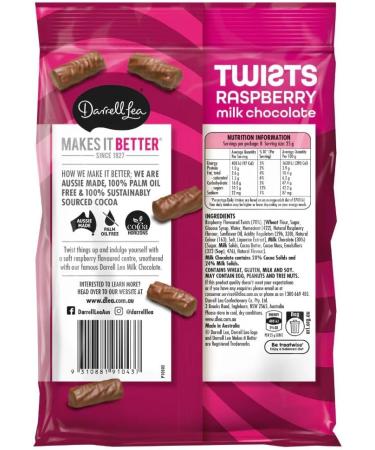  Broadway candy Darrell Lea Raspberry Twists Milk Chocolate Coating 3 x 200g Made in Australia - Buy Online on GoSupps.com