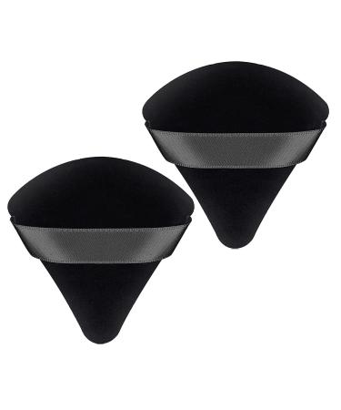 WROLY Triangle Puff 2 Pcs for Pressed Powder Soft & Resuable Foundation Sponge With Strap Makeup Sponge Perfect For Dry & Wet Makeup (Black + Black)
