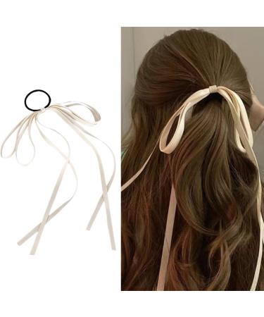 xbiez Chic Bow Elastic Hair Ropes Ponytail Holder Fashionable Ribbon Hair Scrunchie for Women and Girls Beige - Buy Online on GoSupps.com