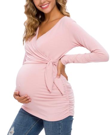 Love2Mi Women Maternity Breastfeeding Tops Long Sleeve V-Neck Cute Maternity Clothes S Dark Pink-long