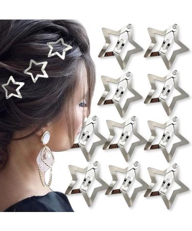 Sliver Star Hair Clips for Girls Kawaii Small Hair Clips for Kids Snap Hair Clips Hollow Out Stars Hair Barrettes for Women Metal Hairpin Pentagram Hair Clip Hair Pins Cute Hair Accessories 10pcs/set
