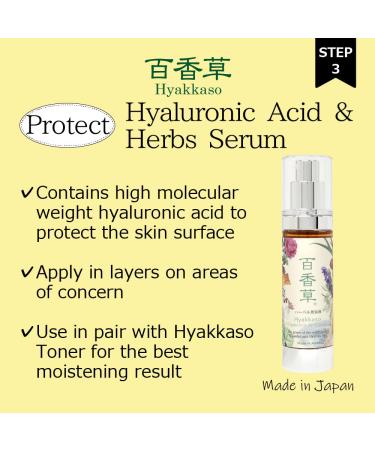 Hyakkaso Hyaluronic Acid & Herbs Serum - Natural Skincare with Hot Spring Water Moisturizing & Hydrating for All Skin Types (50ml) + Mini Soap & Toner for Glass Skin Travel - Buy Online on GoSupps.com