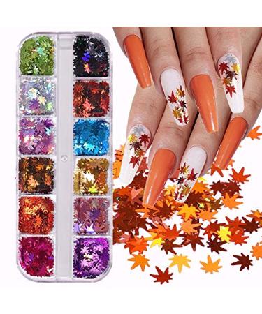 Box Maple Leaf Laser Thin Nail Sequins Glitter Flakes Nail Art Designs Manicure Decoration Autumn Colorful