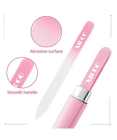 XIPOO A-pink Glass Nail File 3 Pack with Case - Professional Double Sided Etched Surface Files for Women - Unique Stocking Stuffers and Gifts for Girls - Buy Online on GoSupps.com