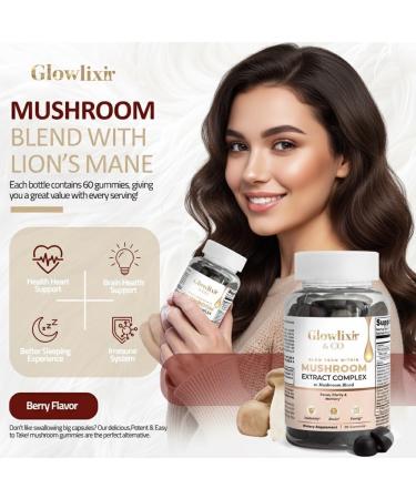 GLOWLIXIR & CO Mushroom Gummies 10X Mushroom Complex with Lion s Mane Reishi Chaga & Cordyceps Focus Memory Energy and Immune Support Vegan Natural Berry Flavor Non-GMO 60 Gummies - Buy Online on GoSupps.com