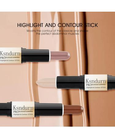 Dual-ended Contour Stick Ksndurn Contour Stick Makeup - Double-End Face Concealer Contouring Sticks Cream/Color Highlighter(Pink) Shadow(Light Brown) - Buy Online on GoSupps.com