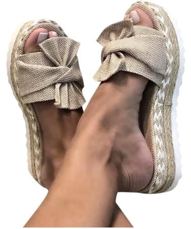 Evzosrz Summer Women's Espadrilles Wedge Sandals Slides | Bow Tie Platform Mules | Khaki 9 - Buy Online on GoSupps.com