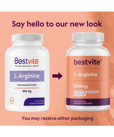 BESTVITE L-Arginine 500mg (240 Capsules) - No Magnesium Stearate - No Silicon Dioxide - No Fillers - Non GMO - Gluten Free 240 Count (Pack of 1) - Buy Online on GoSupps.com