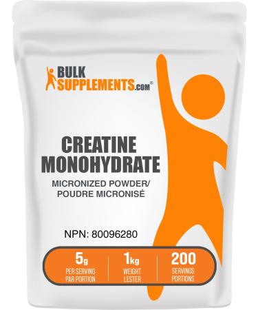 BulkSupplements.com Creatine Monohydrate Powder - Creatine Supplement Micronized Creatine 1kg Creatine Powder - Unflavored & Gluten Free 5g (5000mg) per Servings 1kg (2.2 lbs) (Pack of 1)
