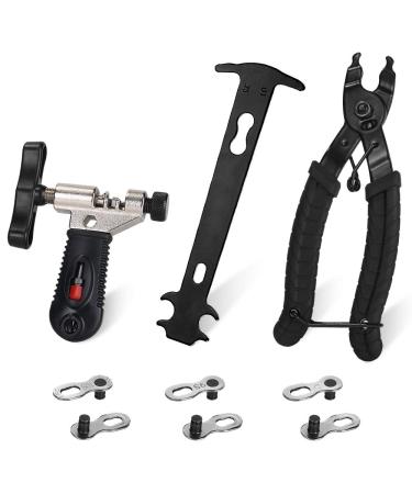 WOTOW Bike Chain Repair Tool Kit Set, Cycling Bicycle Chain Breaker Splitter Cutter & Wear Indicator Checker & Master Link Pliers Remover & Reusable Missing Connector for 6/7/8/9/10 Speed Chain Maintenance Full Set