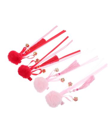 minkissy 2 Pairs Antique Hairpin Hanfu Hair Clips Kids Spring Festival Pom Pom Hair Clips Tassel Hair Clip New Year Hair Accessories Furry Hair Clips Fabric Issue Card Baby Spherical