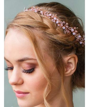 Deniferymakeup Headband Hair Vine Bridal Headpiece Crystal Wedding Hair Piece Leaf Blush Headpiece Bride Hair Accessories Bridal Fall Wedding Hair Piece Wedding Accessory Bridal Tiara (Silver)