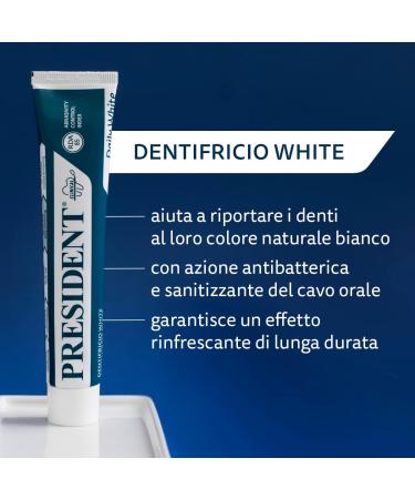  President President Set of 6 White Teeth Whitening Anti-Plaque Anti-Scales and Anti-Yellowing Teeth Refreshing with RDA 85 Piedmontese Mint Aroma 6 x 75 ml - Buy Online on GoSupps.com