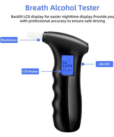 Portable Alcohol Tester Breathalyzer with LCD Display and Sound Alarm - Includes 5 Mouthpieces for Drivers or Home Use - Buy Online on GoSupps.com