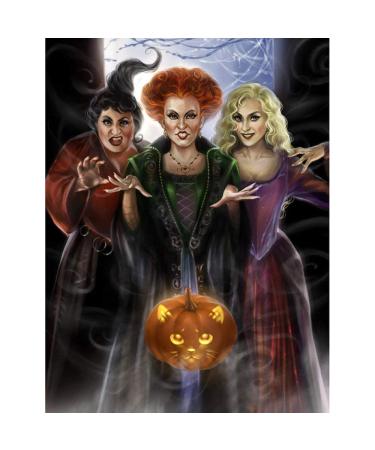 5D DIY Halloween Diamond Painting Kits for AdultsThree Pumpkin Witches Handmade Cross Stitch Embroidery Round Rhinestone Mosaic Creative Halloween Decoration