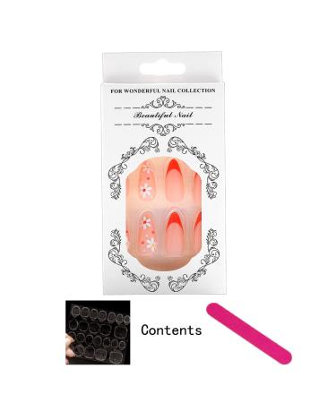 Sethexy Almond Shape Press-On Nails - 24 Pack Acrylic Nails with Orange Flower Swirl Design for Women & Girls - Buy Online on GoSupps.com