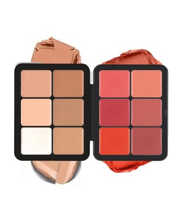 12-Color Concealer & Blush Cream Palette 2-In-1 Cream Blush Palette Long-Wearing Full Coverage Makeup Full Coverage Makeup Highlight Blush Palette Face Cosmetics Makeup (12-1)