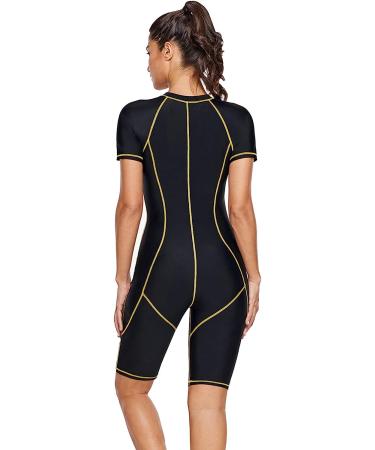 SAILBEE Women's Short Sleeve Zip Front Wetsuit Swimsuit - Large, Yellow Seam - Buy Online on GoSupps.com