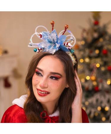 IYOU Light Up Christmas Headband Led Blue Flower Xmas Hair Hoop Candy Cane Festival Costume Hair Accessories for Women and Girls - Buy Online on GoSupps.com