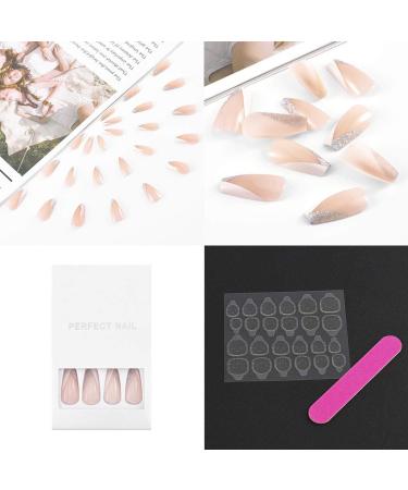 Sethexy French Ballerina False Nails - Pink Bling Acrylic Nail Tips | 24 pcs for Women & Girls - Buy Online on GoSupps.com