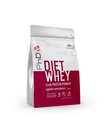PhD Nutrition Diet Whey Proteinpulver 17g protein per shake few calories & carbohydrates 3.3g BCAAS to support fat burning 1kg bag (40 portions) raspberry & white chocolate raspberry white chocolate 1kg