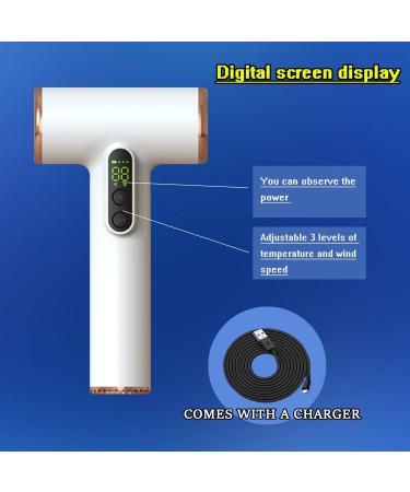 N/A USB Cordless Hair Dryer Portable Rechargeable Hair Dryer with Digital Screen 3 Speed Adjustable Temperature and Wind Speed for Children Student Dormitories Pets and Camping - Buy Online on GoSupps.com