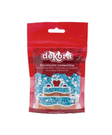 Dekora - Confetti Strussel Tortendeko edible - edible sugar decor for cakes cupcakes and other desserts blue and white circles and sugar stars - Strogs blue - 100 g of blue asterisks and circles