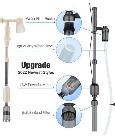 Bedee 6-in-1 Electric Aquarium Gravel Cleaner & Fish Tank Vacuum Kit | Automatic Water Changer & Sand Washer | Adjustable Flow | DC 12V | Black - Buy Online on GoSupps.com