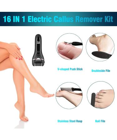 Yooikeey Electric Foot Callus Remover - 16 in 1 Pedicure Kit for Dead Skin & Cracked Heels | 2 Speed Electric Foot Scrubber with 3 Roller Heads - International Shipping - Buy Online on GoSupps.com