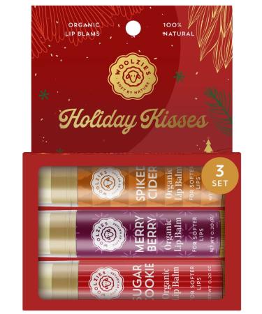 Holiday Lip Balm Set: All-Natural Shea Butter Beeswax Coconut Oil & Vitamin E Infused Lip Care (3 Pack Holiday Kisses)