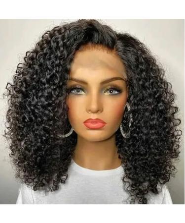 Mongolian Kinky Curly Lace Front Wig Human Hair Pre Plucked 13x4 Hd Transparent Curly Lace Front Wig Glueless Jerry Curl Human Hair Wigs with Baby Hair for Black Women Bleach Knots Soft and Thick ( 16inch 13x4 Lace Front...