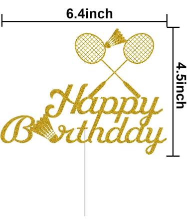 Badminton Happy Birthday Cake Topper Badminton Players Cake Decoration Sports Themed Birthday Party Supplies for Badminton Athletes and Lovers Gold Glitter - Buy Online on GoSupps.com