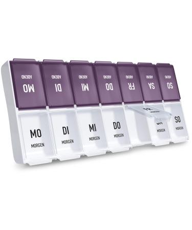 Auvon tablet box 7 days in the evening handy tablet box with large separate subjects for medication vitamins fish oil dietary supplements etc. (violet) C-Violett