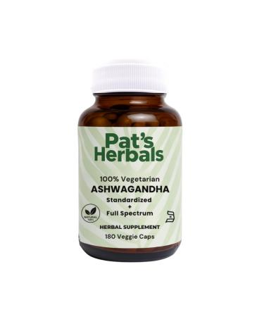 Pat's Herbals Ashwagandha Capsules | 180 Count | 600mg Pure Ashwagandha Root | Vegan & Non-GMO | USA Grown