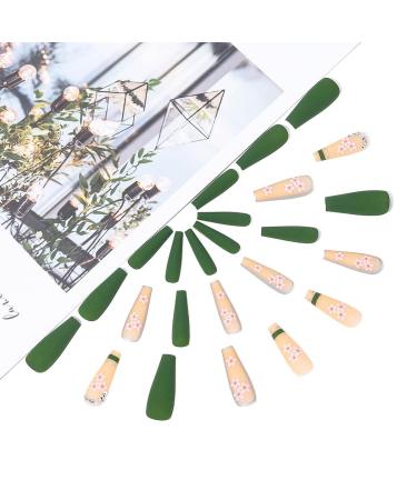 Brishow Long Green Press-On Nails with Flowers - 24pcs Ballerina Acrylic Falsche Nails for Women & Girls - Buy Online on GoSupps.com