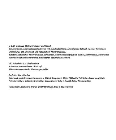 Buy 24 Bottles of 300ml Vio Schorle Blackcurrant Eco-Friendly Refillable Glass with 3.60 Deposit | International Shipping - Buy Online on GoSupps.com