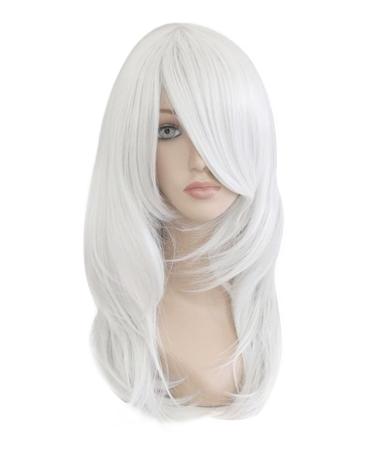 Beauty Smooth Hair Sexy Women Shoulder Length White Curly Wavy Full Wigs Party Hair Cosplay Wig NW03-2